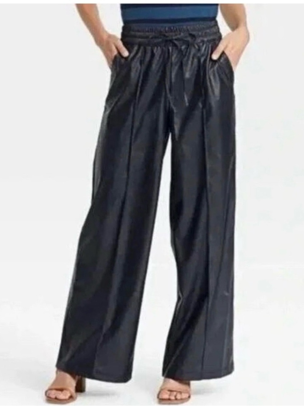 Who What Wear Black Faux Leather Wide Leg Pants